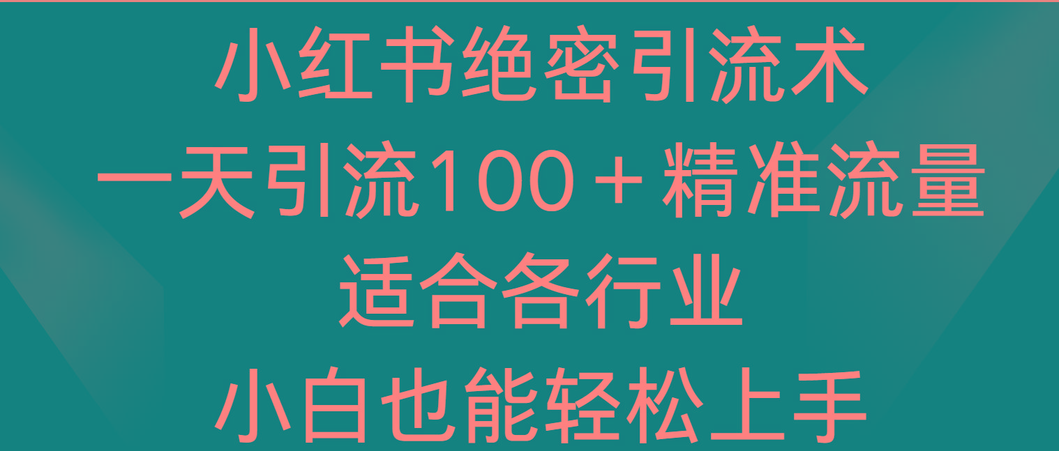 小红书绝密引流术，一天引流100＋精准流量，适合各个行业，小白也能轻松上手-小鹏项目网