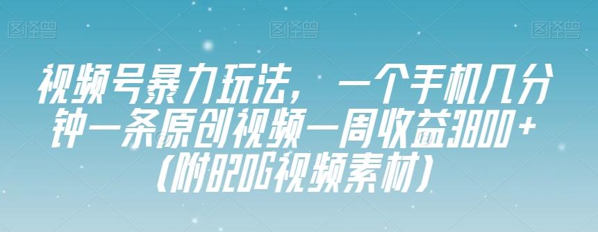 视频号暴力玩法，一个手机几分钟一条原创视频一周收益3800+（附820G视频素材）-小鹏项目网