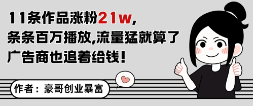 11条作品涨粉21W，条条百W播放，流量猛就算了，广告商也追着给钱-小鹏项目网