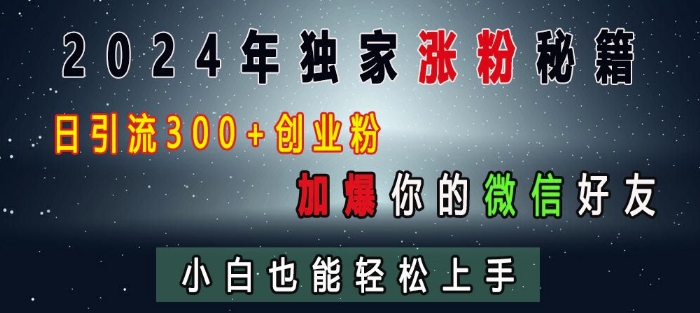 2024年独家涨粉秘籍，日引流300+创业粉，加爆你的微信好友，小白也能轻松上手-小鹏项目网