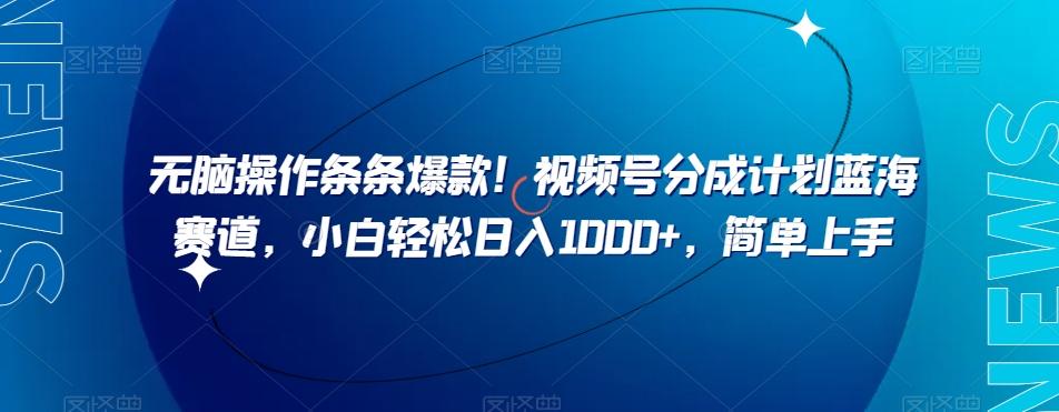 无脑操作条条爆款！视频号分成计划蓝海赛道，小白轻松日入1000+，简单上手-小鹏项目网
