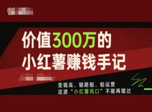 价值300万的小红书赚钱手记，变现高、链路短、轻运营，这波“小红薯风口”不能再错过-小鹏项目网