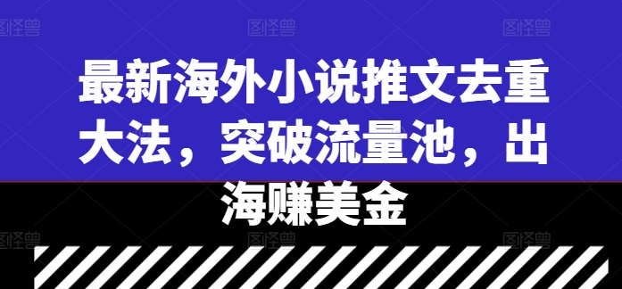 最新海外小说推文去重大法，突破流量池，出海赚美金-小鹏项目网