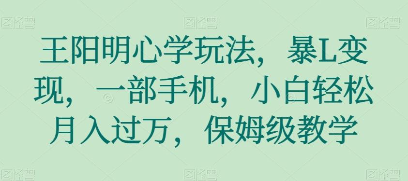王阳明心学玩法，暴L变现，一部手机，小白轻松月入过万，保姆级教学【揭秘】-小鹏项目网