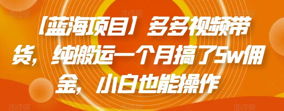【蓝海项目】多多视频带货，纯搬运一个月搞了5w佣金，小白也能操作【揭秘】-小鹏项目网