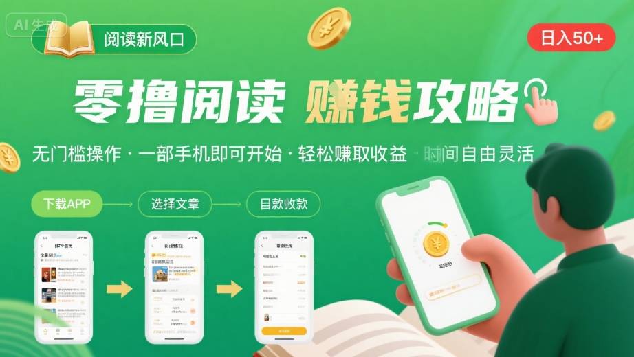 零撸阅读新风口，无门槛轻松挣，一部手机，日入 50-3张【揭秘】-小鹏项目网