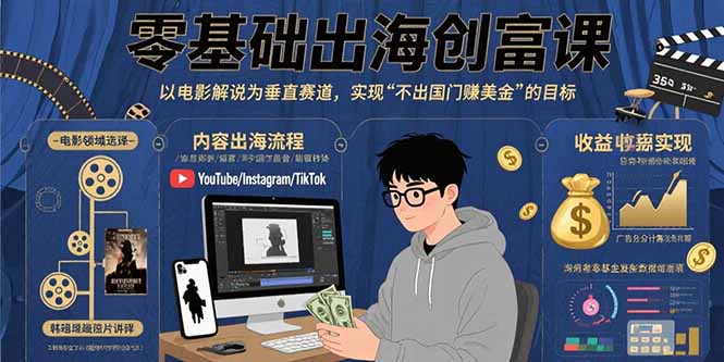 零基础出海创富课：以电影解说为垂直赛道，实现不出国门赚美金的目标-小鹏项目网