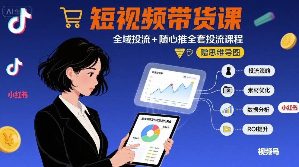 最新短视频带货课，全域投流+随心推全套投流课程+思维导图-小鹏项目网
