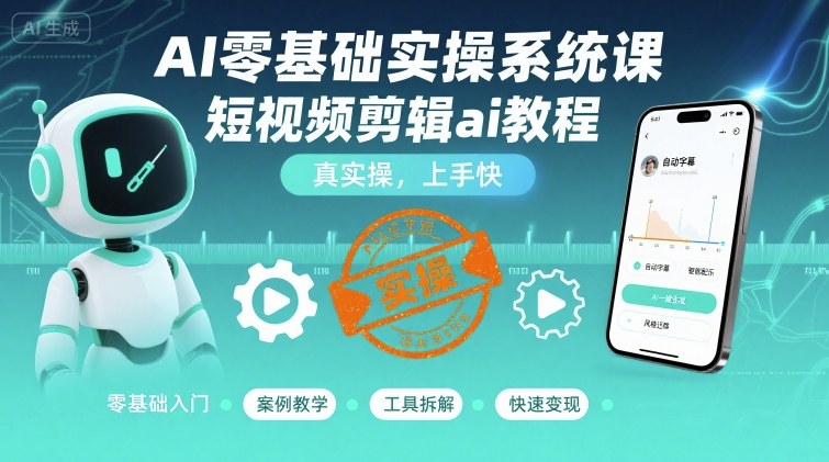 AI零基础实操系统课，短视频剪辑ai教程，真实操，上手快-小鹏项目网