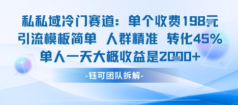私域冷门赛道单个收费198米引流模板简单人群精准 45%的转化率单人一天大概收益多张-小鹏项目网
