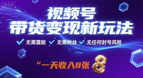 视频号带货变现新玩法，无需露脸，无需粉丝，无任何封号风险，一天收益8张【揭秘】-小鹏项目网