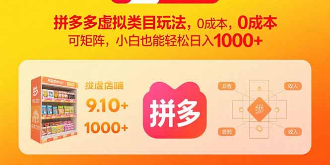 拼多多虚拟类目玩法，0成本，可矩阵，小白也能轻松日入1000+-小鹏项目网