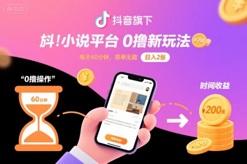 抖音旗下小说平台0撸新玩法，每天挂G60分钟，简单无脑，日入2张【揭秘】-小鹏项目网
