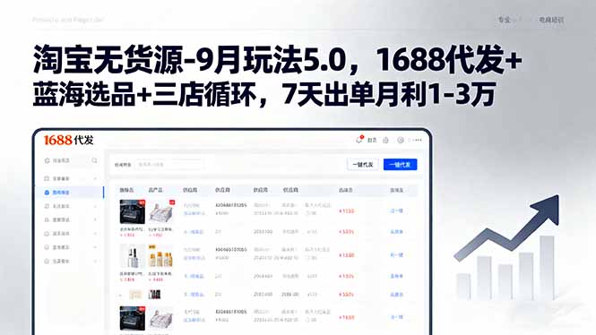 淘宝无货源-9月玩法5.0，1688代发+蓝海选品+三店循环，7天出单月利1-3万-小鹏项目网