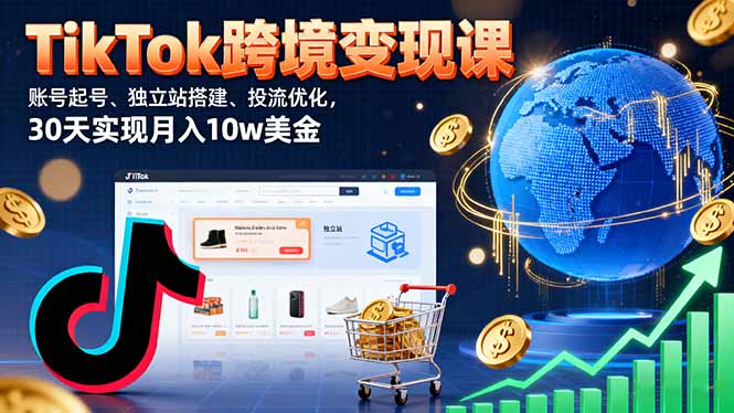 TikTok跨境变现课：账号起号、独立站搭建、投流优化，30天实现月入10w美金-小鹏项目网