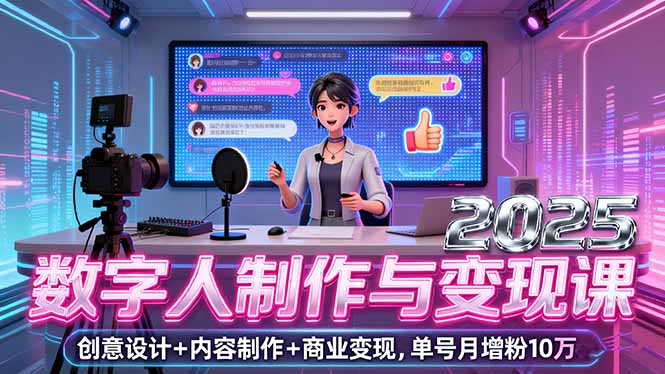 2025数字人制作与变现课，创意设计+内容制作+商业变现，单号月增粉10万+-小鹏项目网