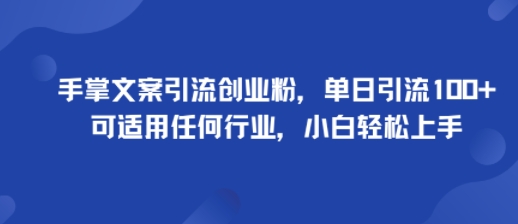 手掌文案引流创业粉，单日引流100+，可适用任何行业，小白轻松上手-小鹏项目网