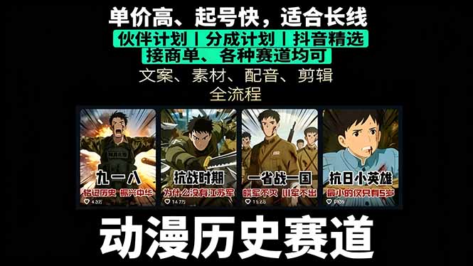 历史动漫赛道撸分成：起号、文案、素材、配音、剪辑，单视频收益破万-小鹏项目网