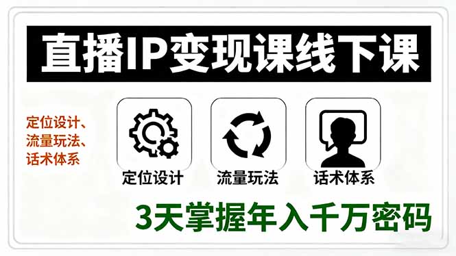 直播IP变现课线下课，定位设计、流量玩法、话术体系，3天掌握年入千万密码-小鹏项目网