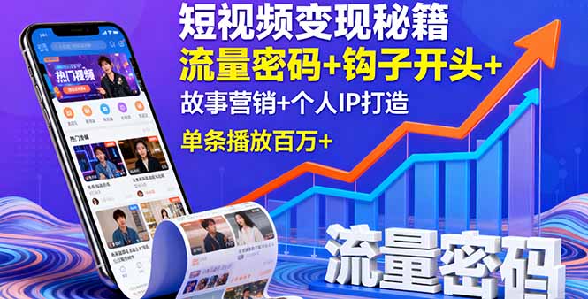 短视频变现秘籍，流量密码+钩子开头+故事营销+个人IP打造，单条播放百万+-小鹏项目网