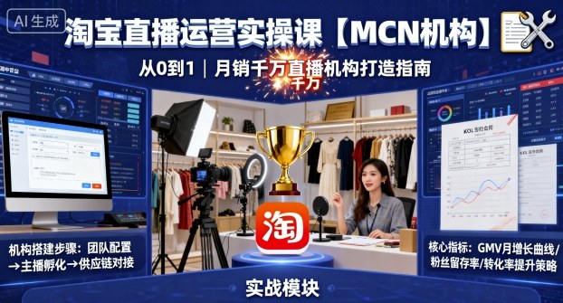 淘宝直播运营实操课【MCN机构】，从0到1做一家月销千W的直播机构-小鹏项目网
