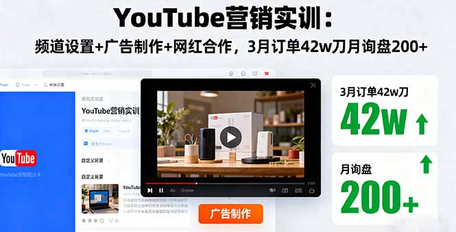 YouTube营销实训：频道设置+广告制作+网红合作，3月订单42w刀月询盘200+-小鹏项目网