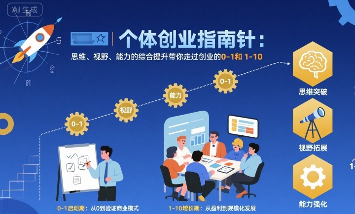 个体创业指南针，思维、视野、能力的综合提升带你走过创业的0-1和1-10【音频】-小鹏项目网