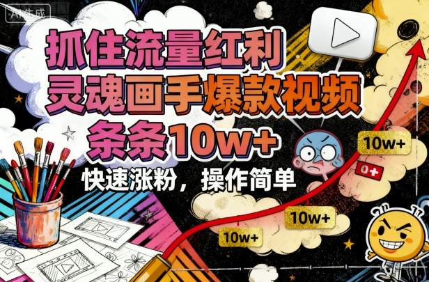 抓住流量红利，灵魂画手爆款视频，条条10w+，快速涨粉，操作简单-小鹏项目网