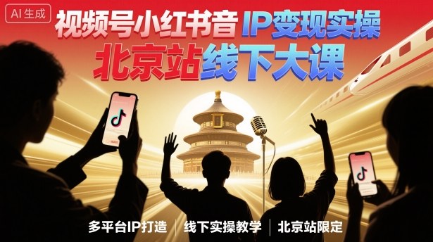 视频号小红书抖音IP变现实操北京站线下大课，40+行业短视频高变现姿势，100+IP高变现实操技术-小鹏项目网