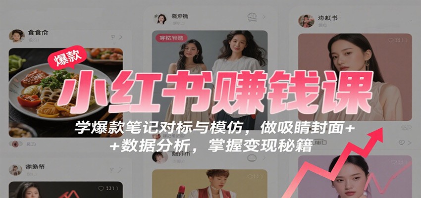 小红书赚钱课：学爆款笔记对标与模仿，做吸睛封面 + 数据分析，掌握变现秘籍-小鹏项目网
