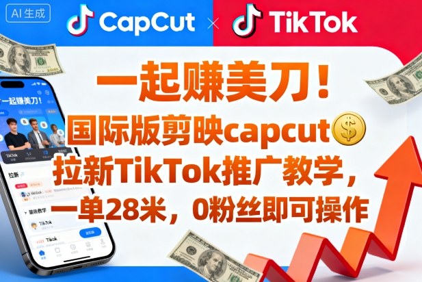 一起賺美刀！国际版剪映capcut拉新TikTok推广教学，一单28米，0粉丝即可操作(附推广入口和教学)-小鹏项目网