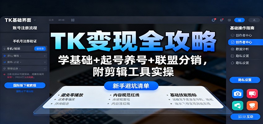 TK变现全攻略：学基础+起号养号+联盟分销，附剪辑工具实操-小鹏项目网