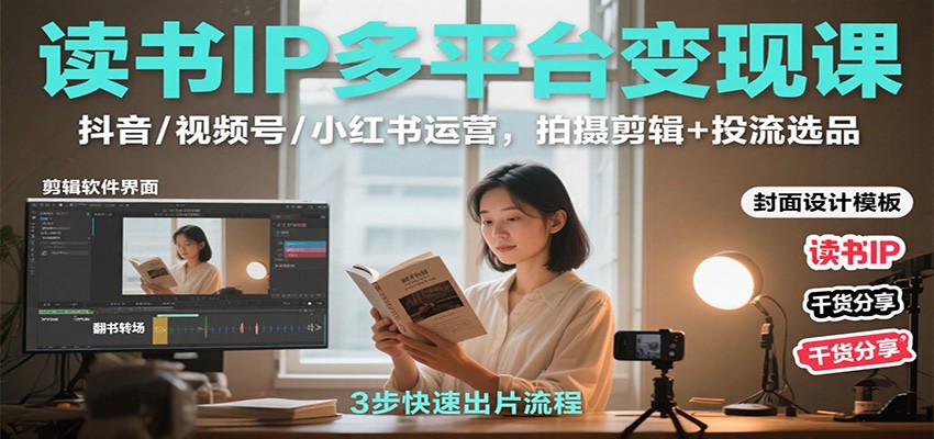 读书IP多平台变现课：抖音/视频号/小红书运营，拍摄剪辑+投流选品-小鹏项目网