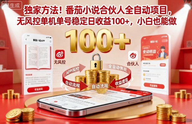 独家方法！番茄小说合伙人全自动挂G项目，无风控单机单号稳定日收益100+，小白也能做【揭秘】-小鹏项目网