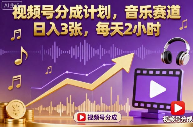 视频号分成计划，音乐赛道，日入3张，每天2小时-小鹏项目网