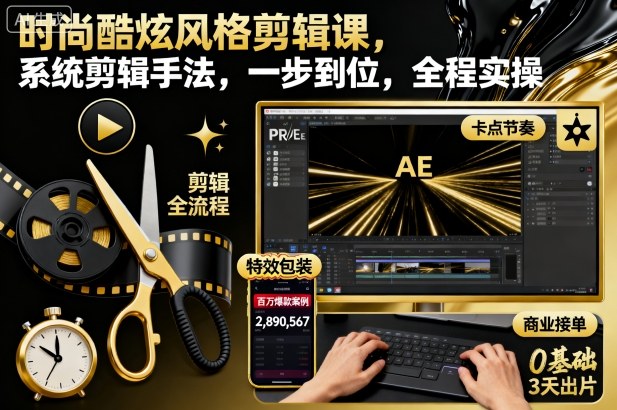 时尚酷炫风格剪辑课，系统剪辑手法，一步到位，全程实操-小鹏项目网