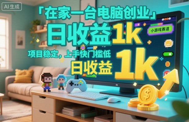 在家一台电脑创业，小游戏赛道，项目稳定，上手快门槛低，日收益1k+【揭秘】-小鹏项目网