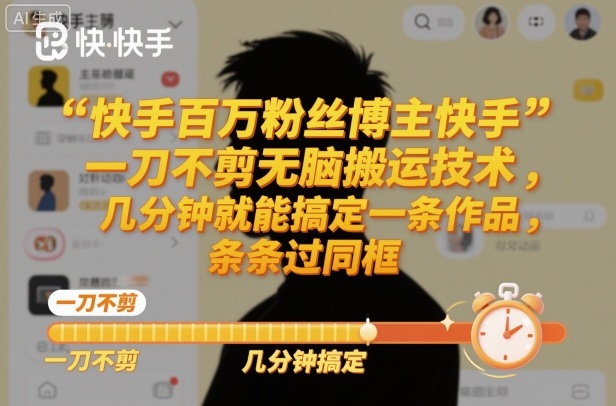 快手百万粉丝博主快手一刀不剪无脑搬运技术，几分钟就能搞定一条作品，条条过同框-小鹏项目网