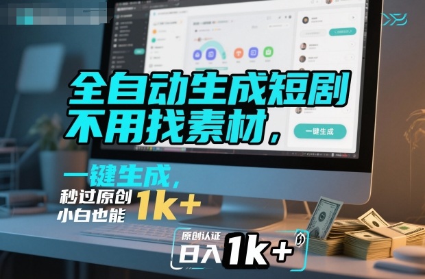 全自动生成短剧，不用找素材，不用剪辑，一键生成，秒过原创，小白也能轻松日入1k+【揭秘】-小鹏项目网