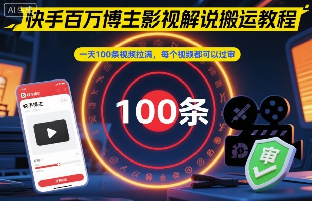 快手百万博主影视解说搬运教程，一天100条视频拉满，每个视频都可以过审-小鹏项目网