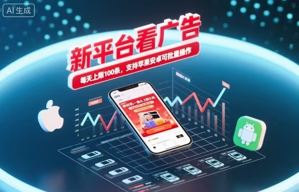 新台看广告，养好机一条5毛到5块，单机日入30到100，支持苹果安卓，可批量操作。-小鹏项目网