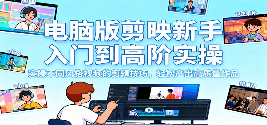 电脑版剪映新手入门到高阶实操，实操不同风格视频的剪辑技巧，轻松产出高质量作品-小鹏项目网