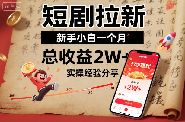 短剧拉新新手小白一个月总收益2W+实操经验分享-小鹏项目网