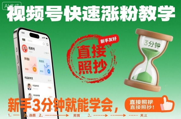 视频号快速涨粉教学，新手3分钟就能学会，直接照抄！-小鹏项目网