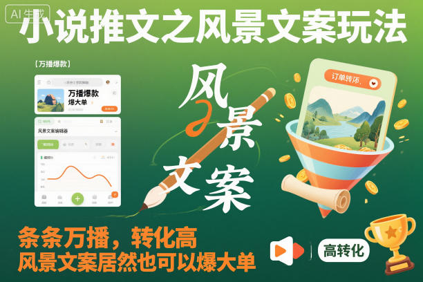 小说推文之风景文案玩法，条条万播，转化高，风景文案居然也可以爆大单！-小鹏项目网