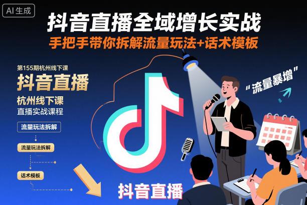 抖音直播全域增长实战第155期杭州线下课，手把手带你拆解流量玩法+话术模板-小鹏项目网
