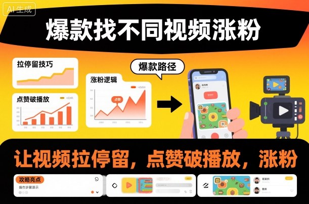 爆款找不同视频涨粉，让视频拉停留，实现点赞，破播放，涨粉-小鹏项目网