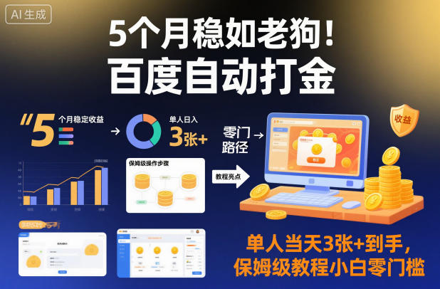 5个月稳如老狗！百度自动打金，单人当天3张+到手，保姆级教程小白零门槛【揭秘】-小鹏项目网