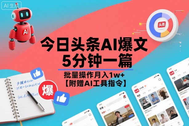 今日头条AI爆文，5分钟一篇，批量操作月入1w+【附赠AI工具指令】-小鹏项目网