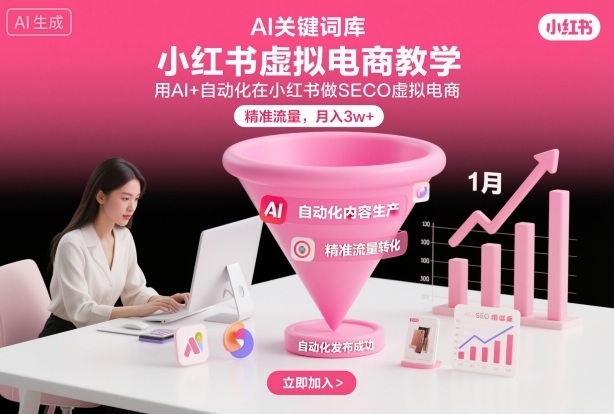 小红书虚拟电商项目，用AI+自动化在小红书做SEO虚拟电商，精准流量，月入3w+-小鹏项目网
